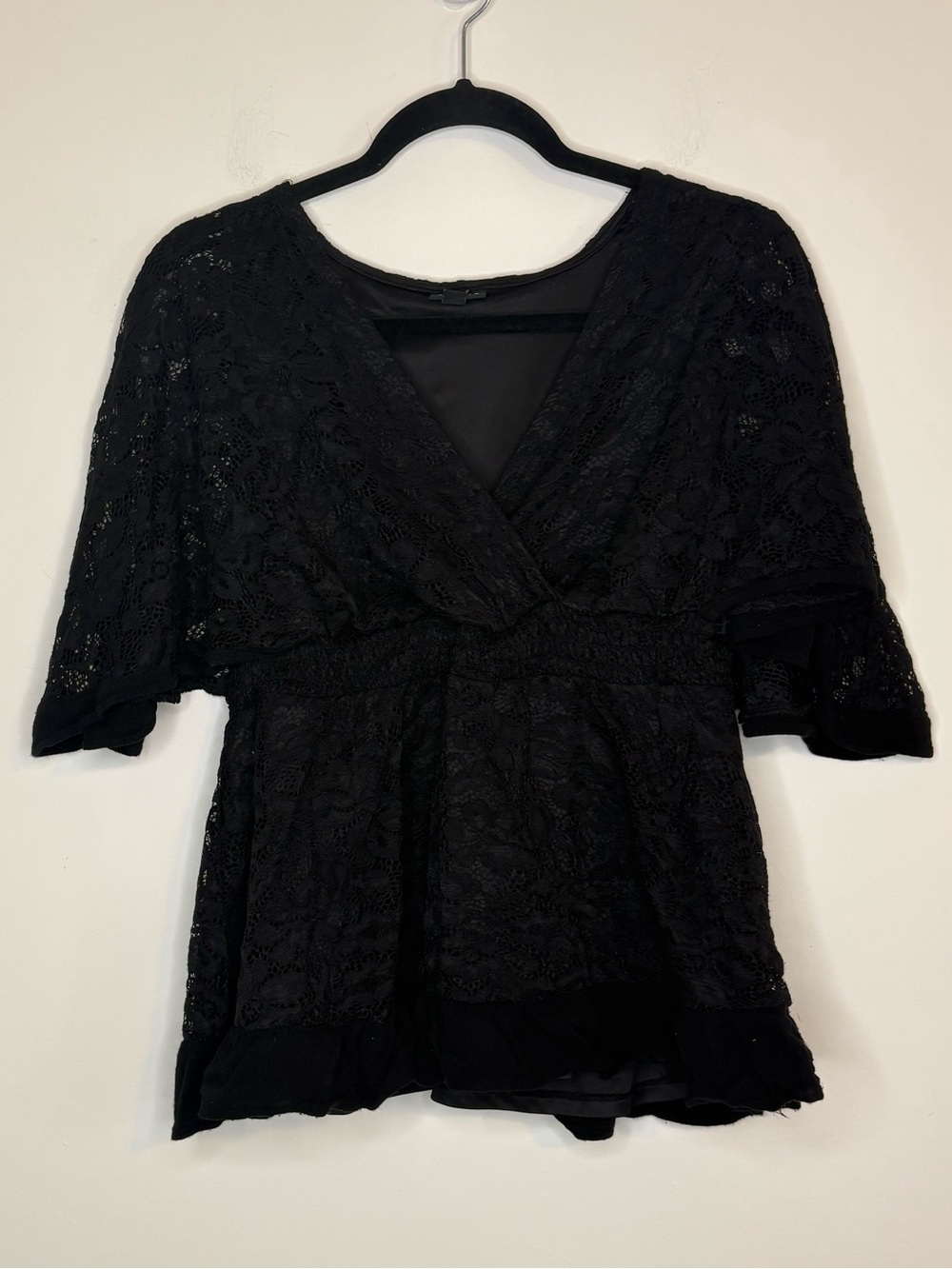 Torrid Black Lace V-Neck Peplum Blouse Size 00X
